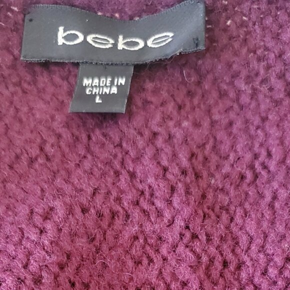 bebe Deep Plum Assymetrical   Kimono Wrap Knit Cardigan Batwing Sweater Size L - Picture 6 of 7